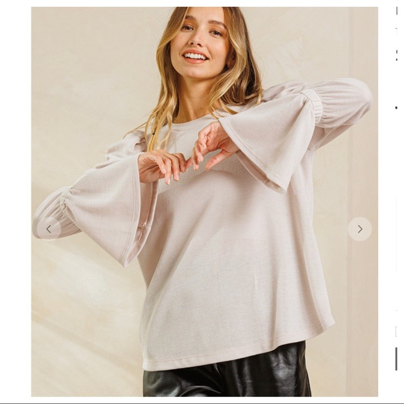 #01 Boho Chic Puff Sleeve Solid Knit - Picture 3 of 5